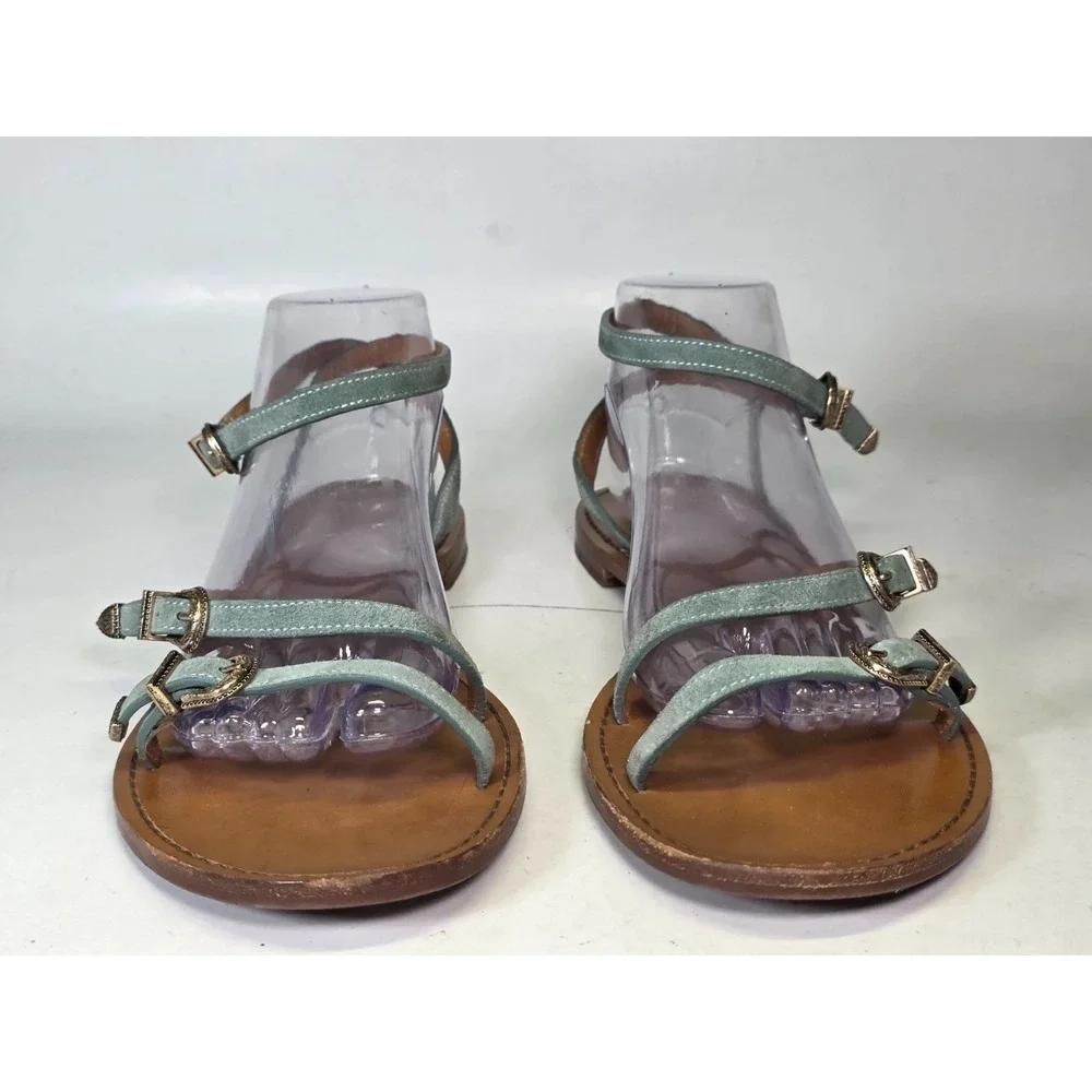 Sezane Les Souliers Sandals Women's Size 10 Teal Green Suede Strappy Shoes Italy